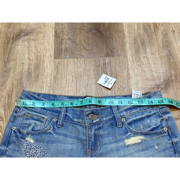 Y2K Abercrombie & Fitch Micro Mini Distressed Patchwork Denim Shorts Size‎ 0 NWT - Picture 6 of 7